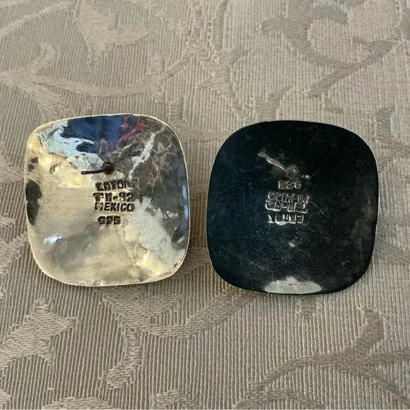 Sterling 925 silver earrings posts VINTAGE hammered TAXCO Mexico handmade TM-92 Women